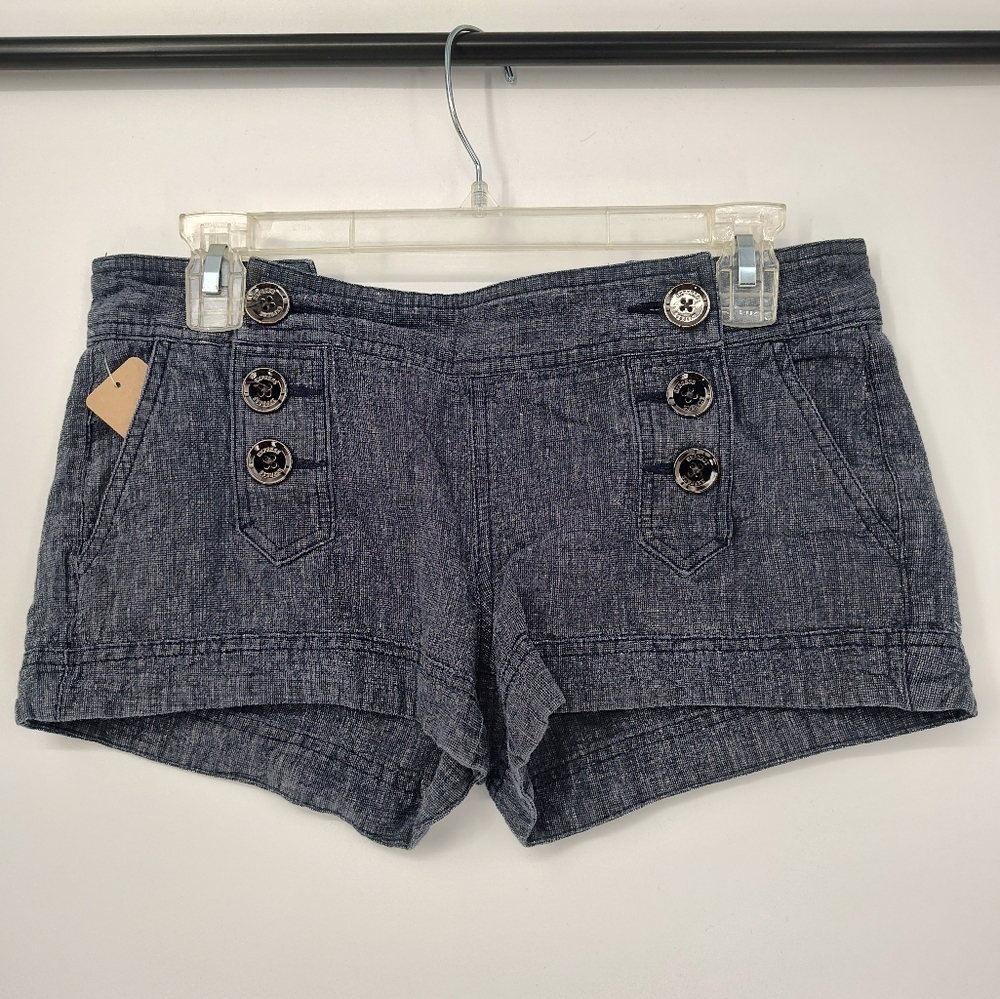 Express Women's Dark Blue Cotton/Linen Shorts with Button Front Low Rise Size 4